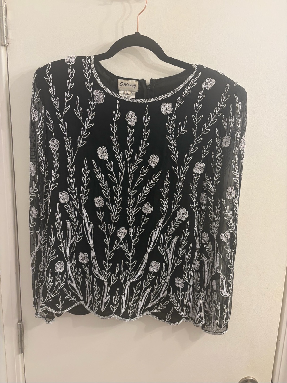 Stenay Black Blouse with White Floral Beading